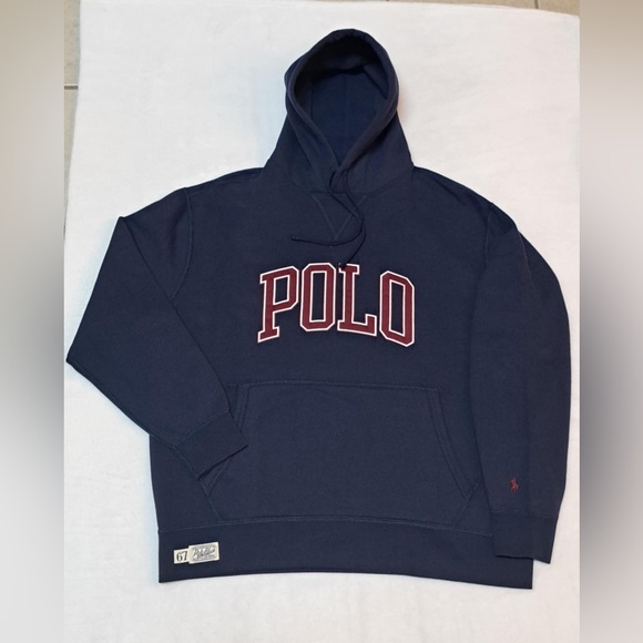 Polo Ralph Lauren Logo Collegiate Letterman Navy Fleece Hoodie - Men's size 1XB - Picture 3 of 12
